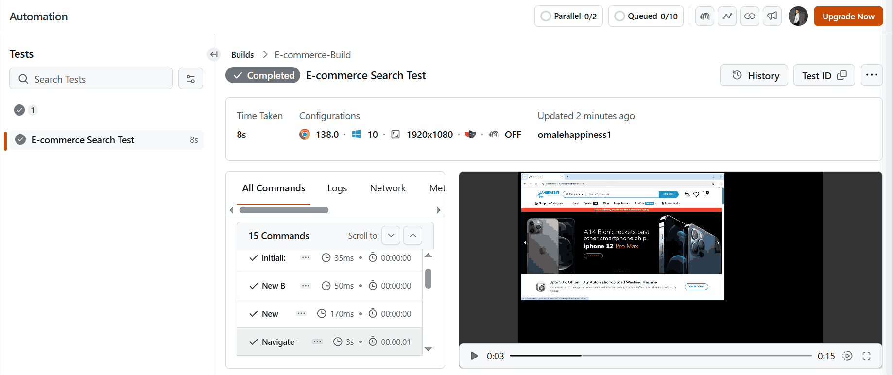 TestMu AI eCommerce Test Execution