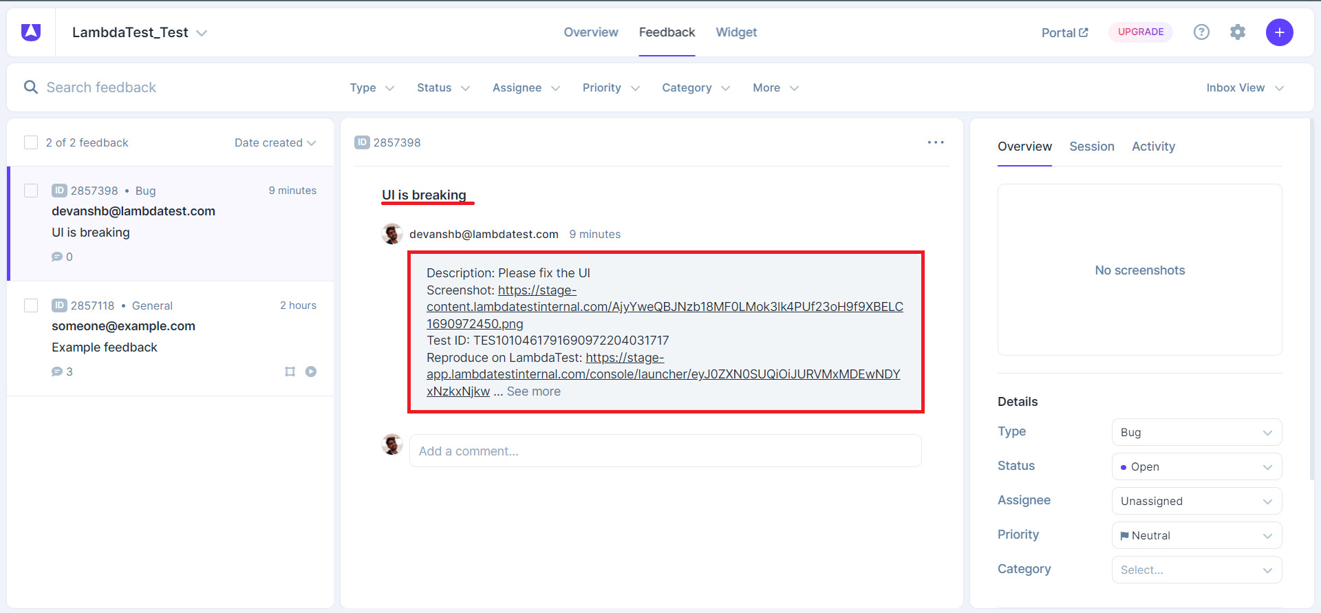 LambdaTest Userback integration LambdaTest Userback integration