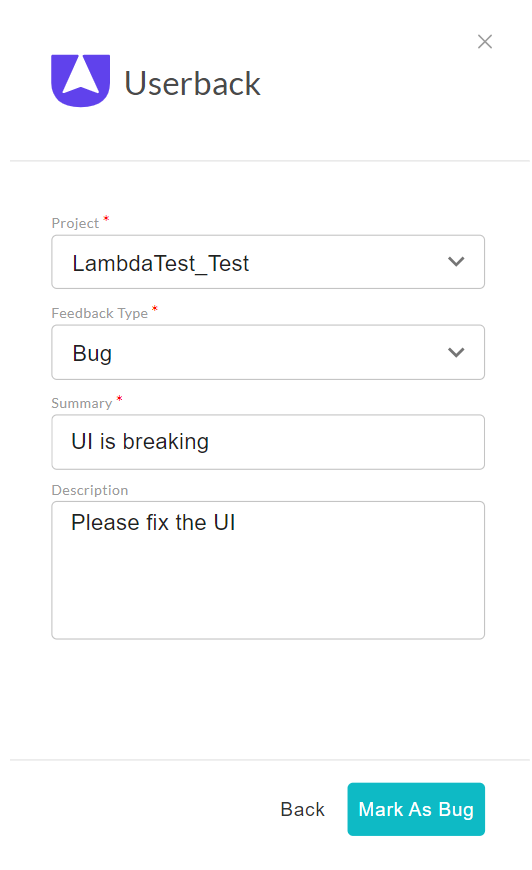 LambdaTest Userback integration LambdaTest Userback integration