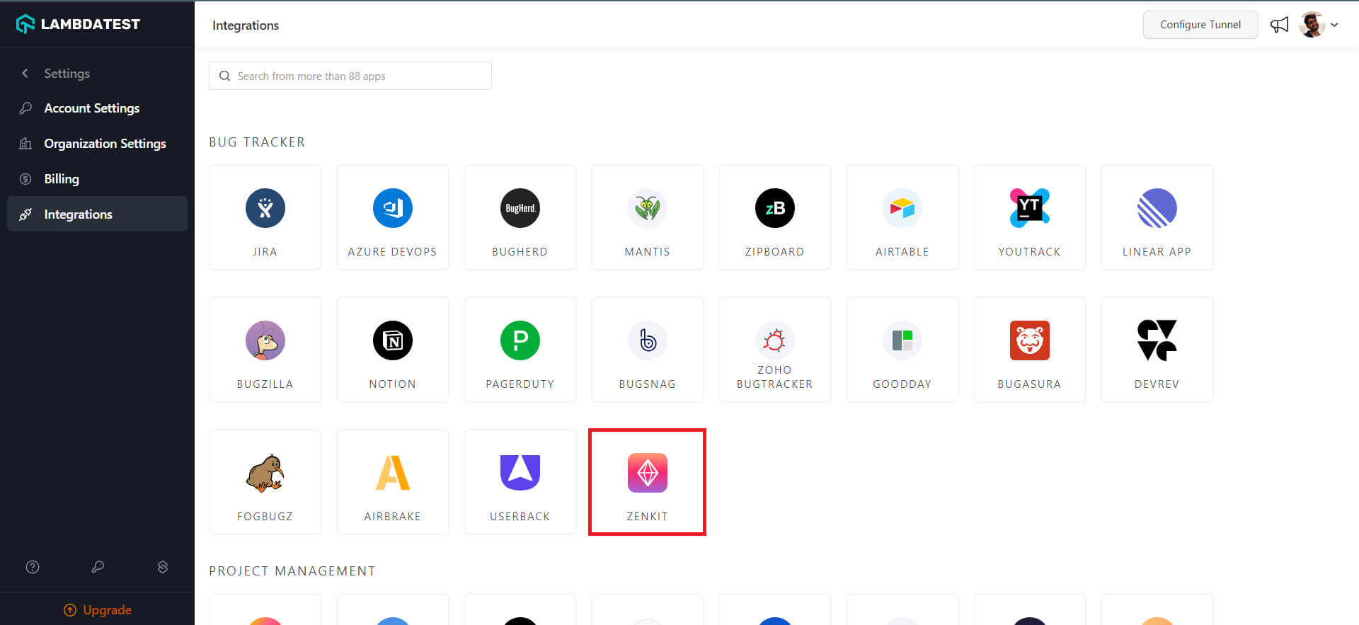LambdaTest Zenkit integration