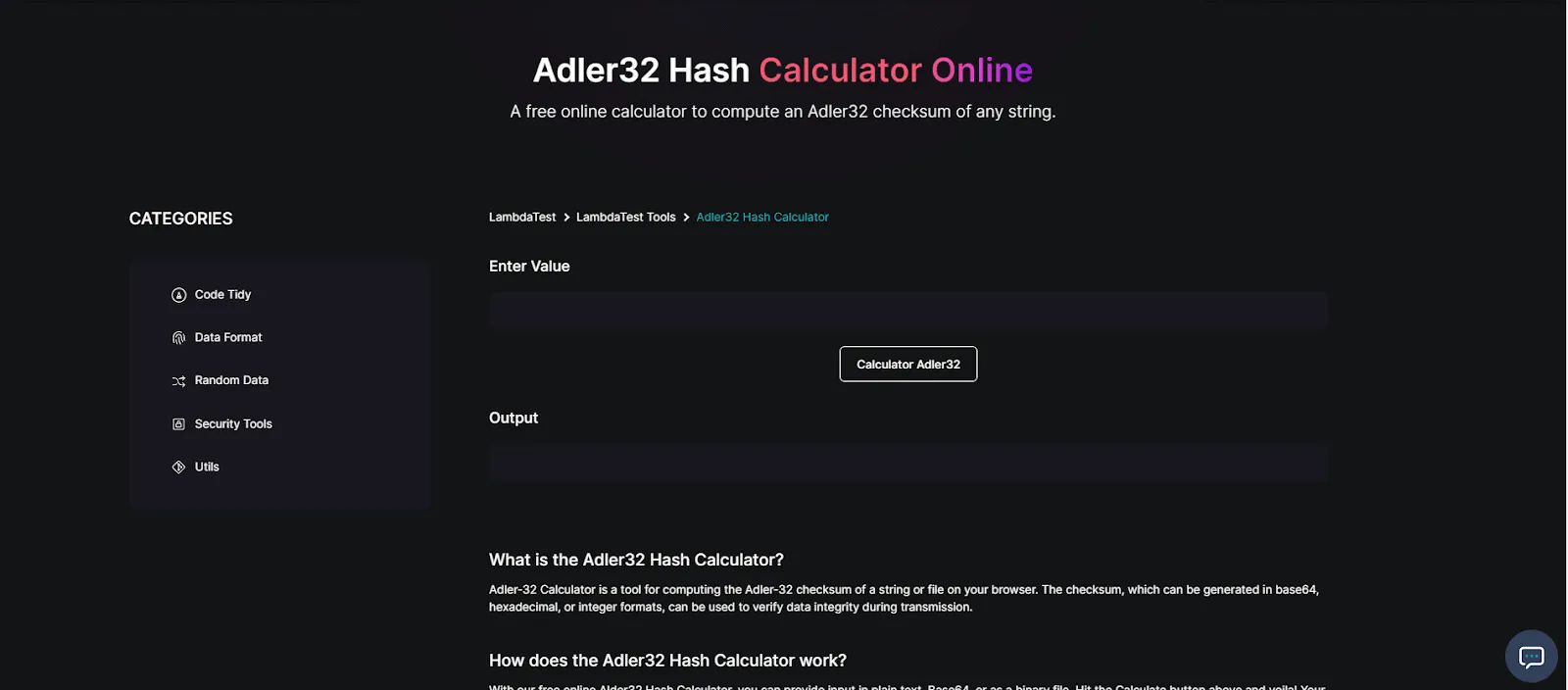 Adler32 Hash Calculator