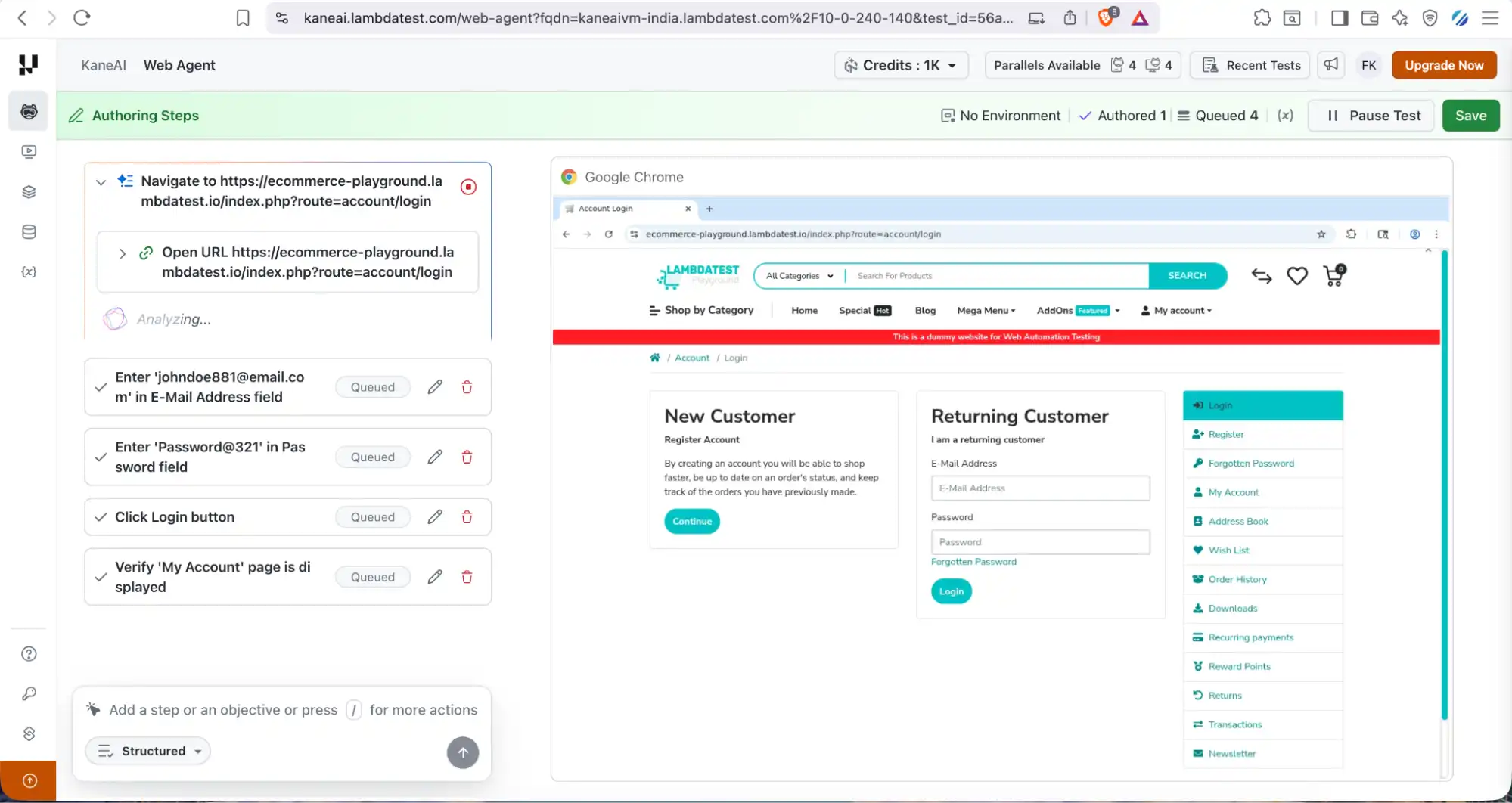 KaneAI generated test steps for approval KaneAI generated test steps for approval
