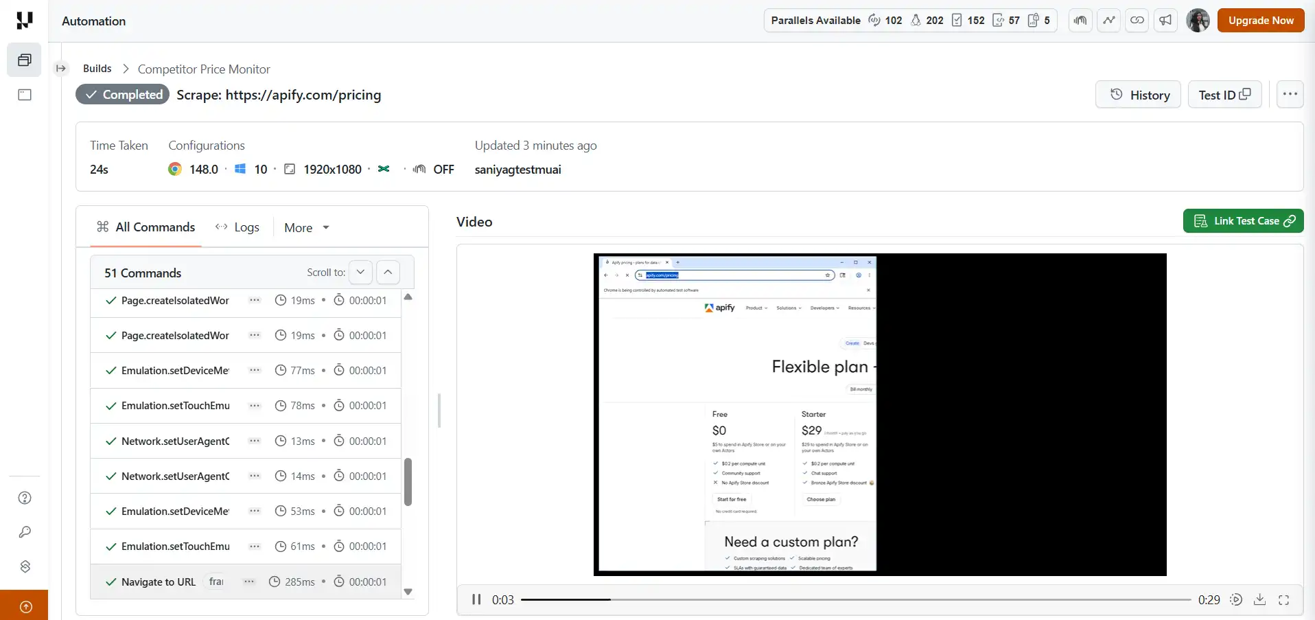 Cloud run result of AI scraping agent on TestMu AI