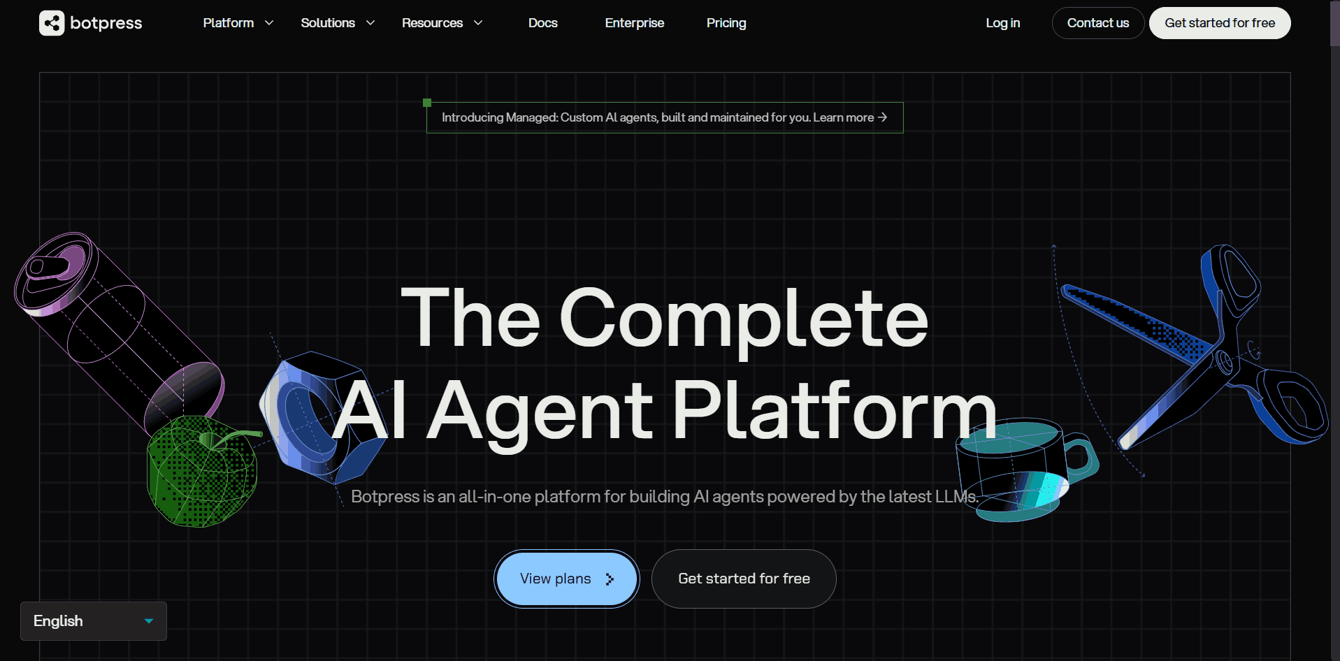 Botpress visual flow builder with LLM integration and custom code support