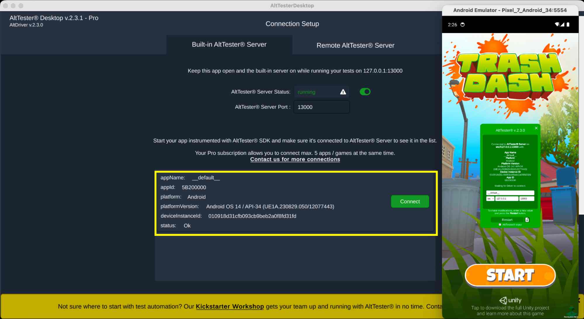 Connecting AltTester Desktop with Emulator Connecting AltTester Desktop with Emulator