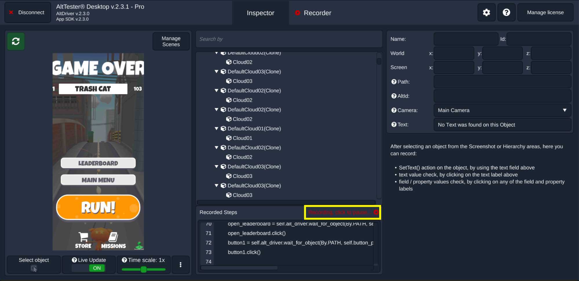 Recording steps on AltTester Desktop - 1 Recording steps on AltTester Desktop - 1