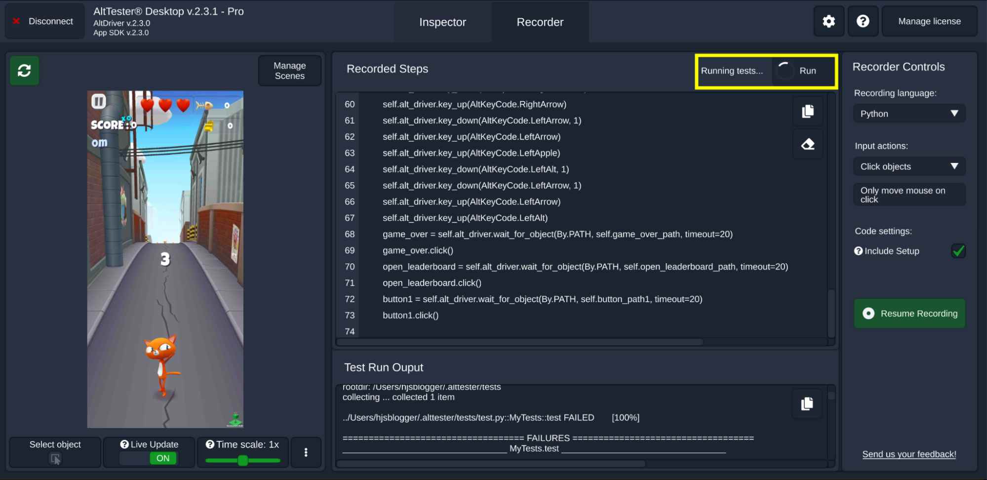 Running recorded steps in AltTester Desktop Running recorded steps in AltTester Desktop