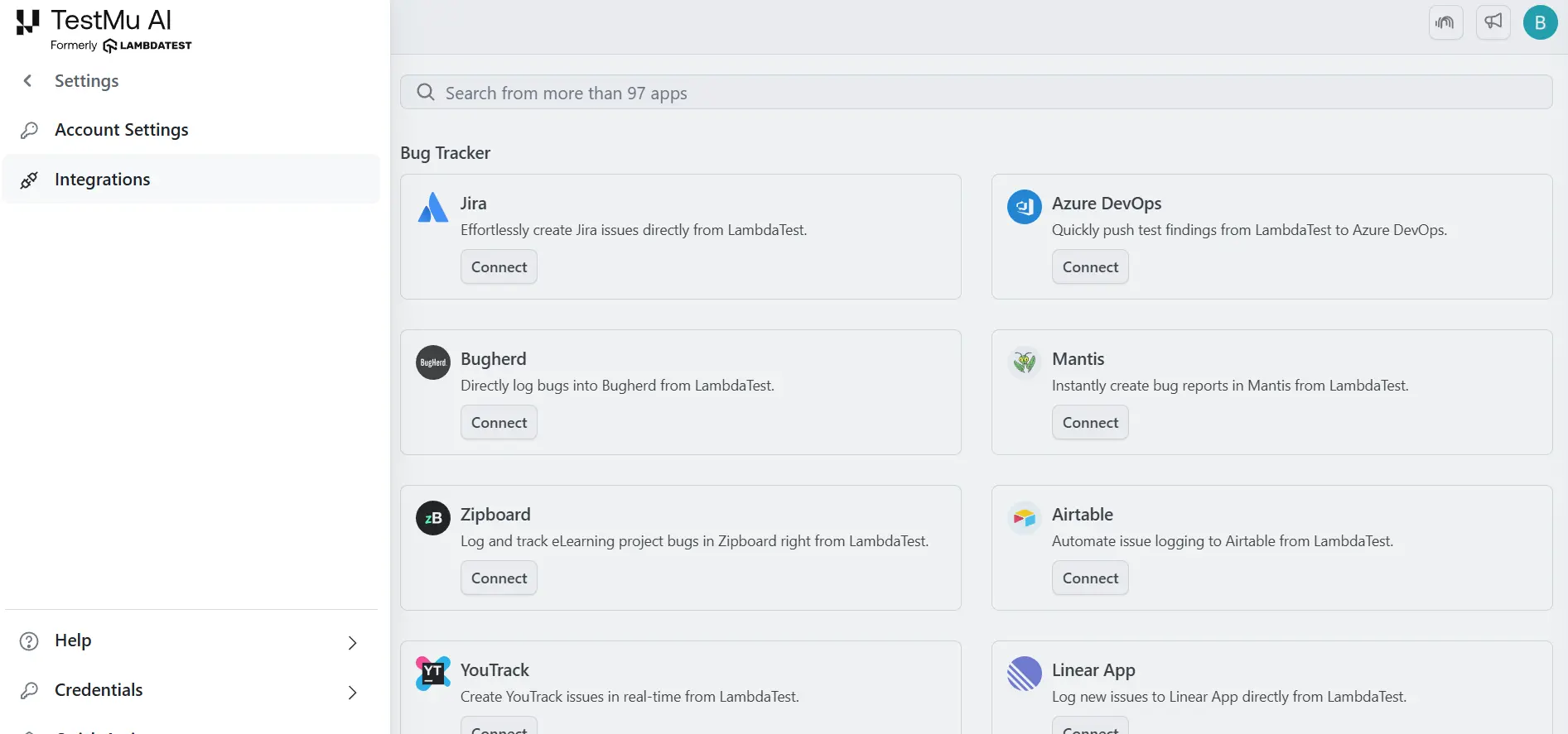 TestMu AI, go to Integrations, add Jira TestMu AI, go to Integrations, add Jira