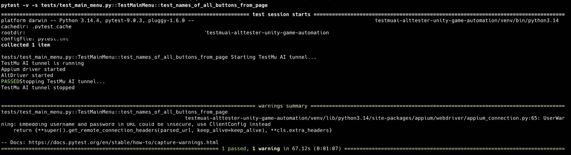 testnamesofallbuttonsfrompage command testnamesofallbuttonsfrompage command