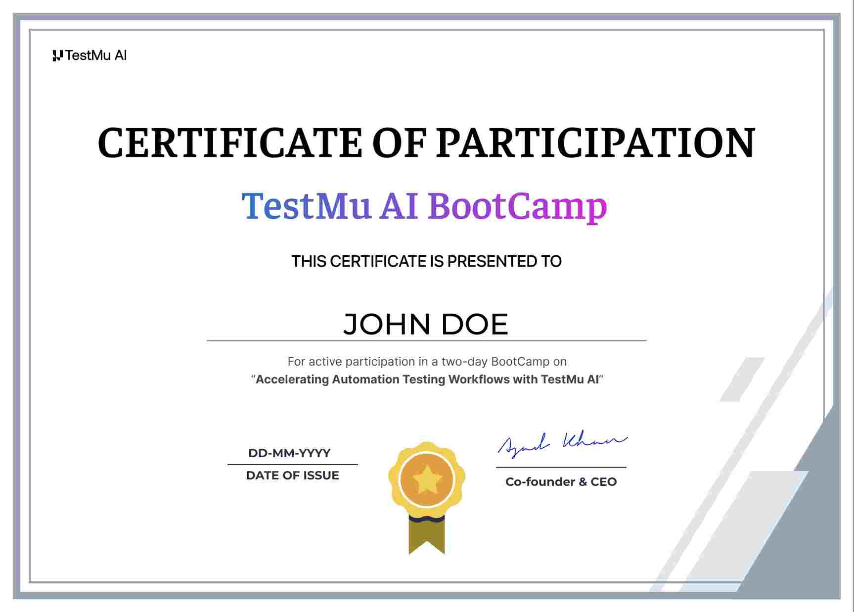 Bootcamp Certificate of Participation