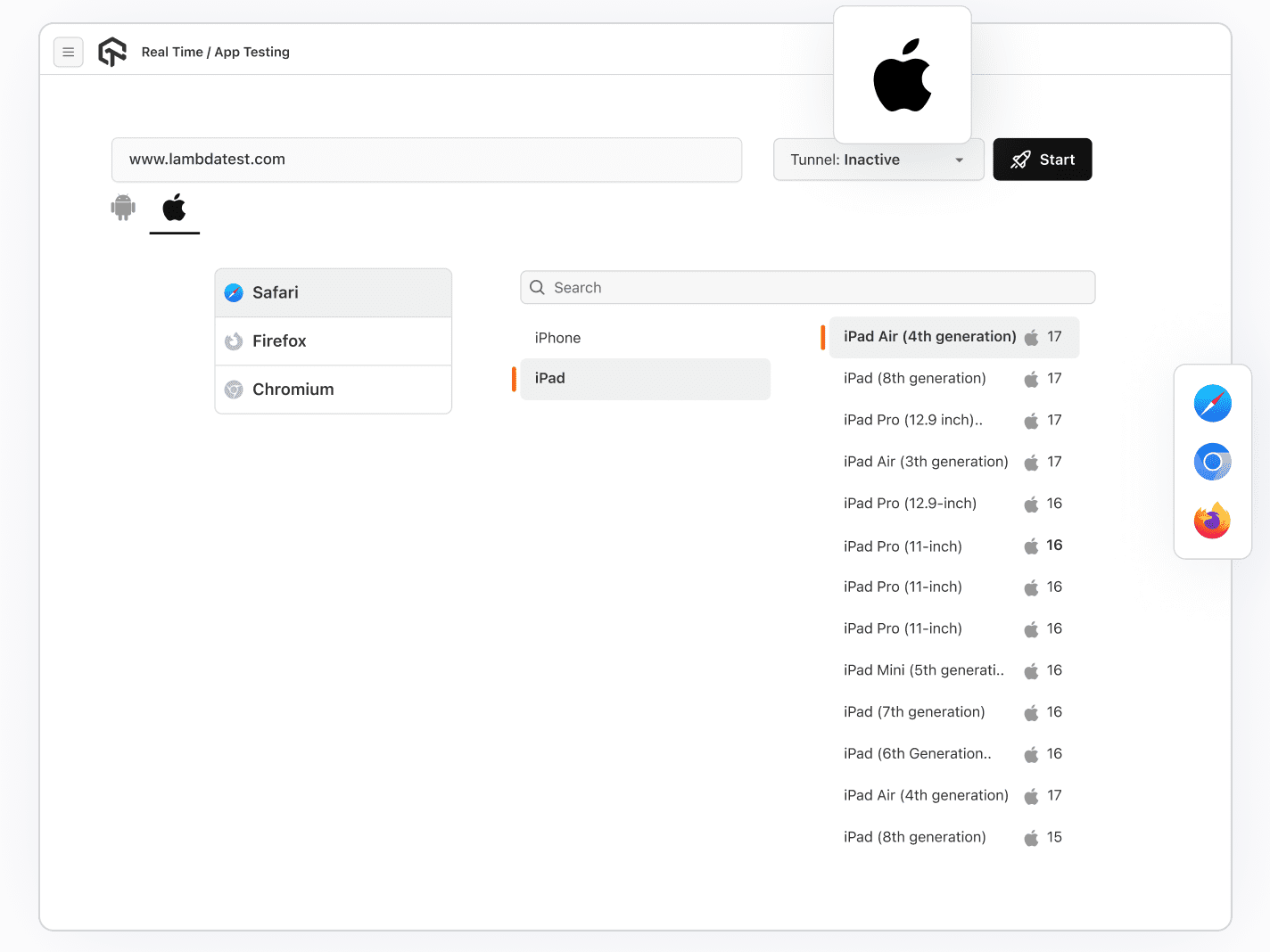 Test on Real Safari, Chromium, and Firefox Browsers Test on Real Safari, Chromium, and Firefox Browsers