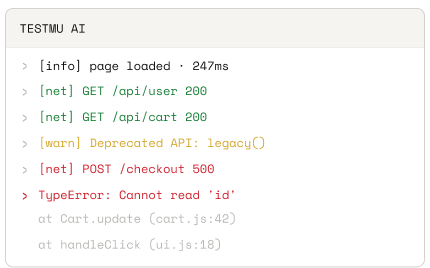 Console, network & render logs