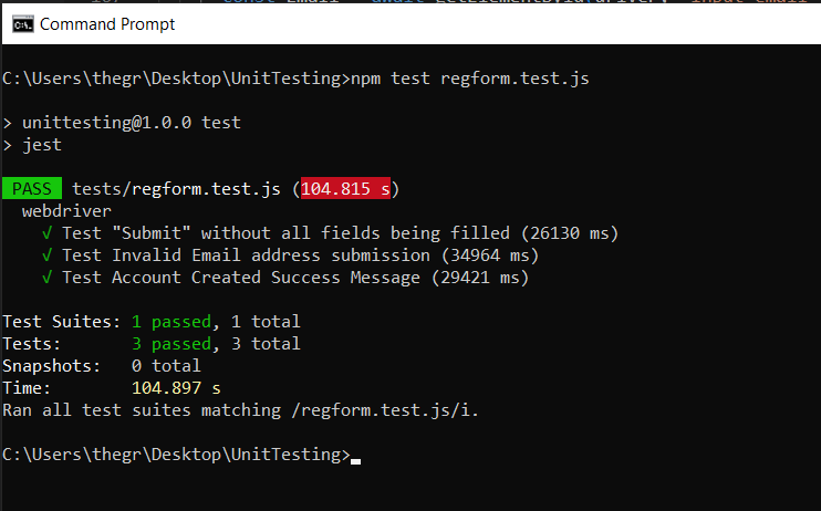 command completes running unit testin command completes running unit testing