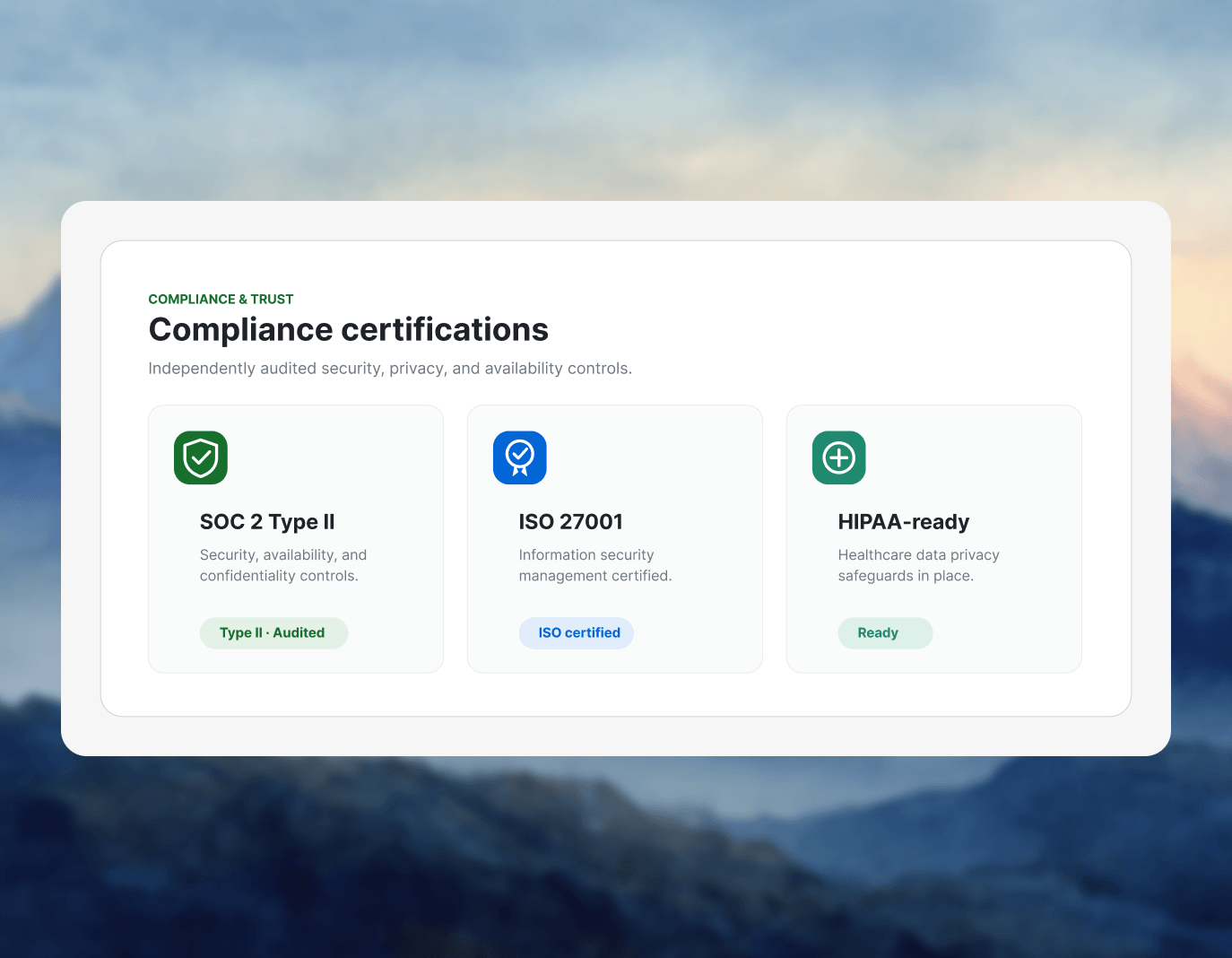 SOC 2 Type II, ISO 27001, and HIPAA compliance for real device cloud