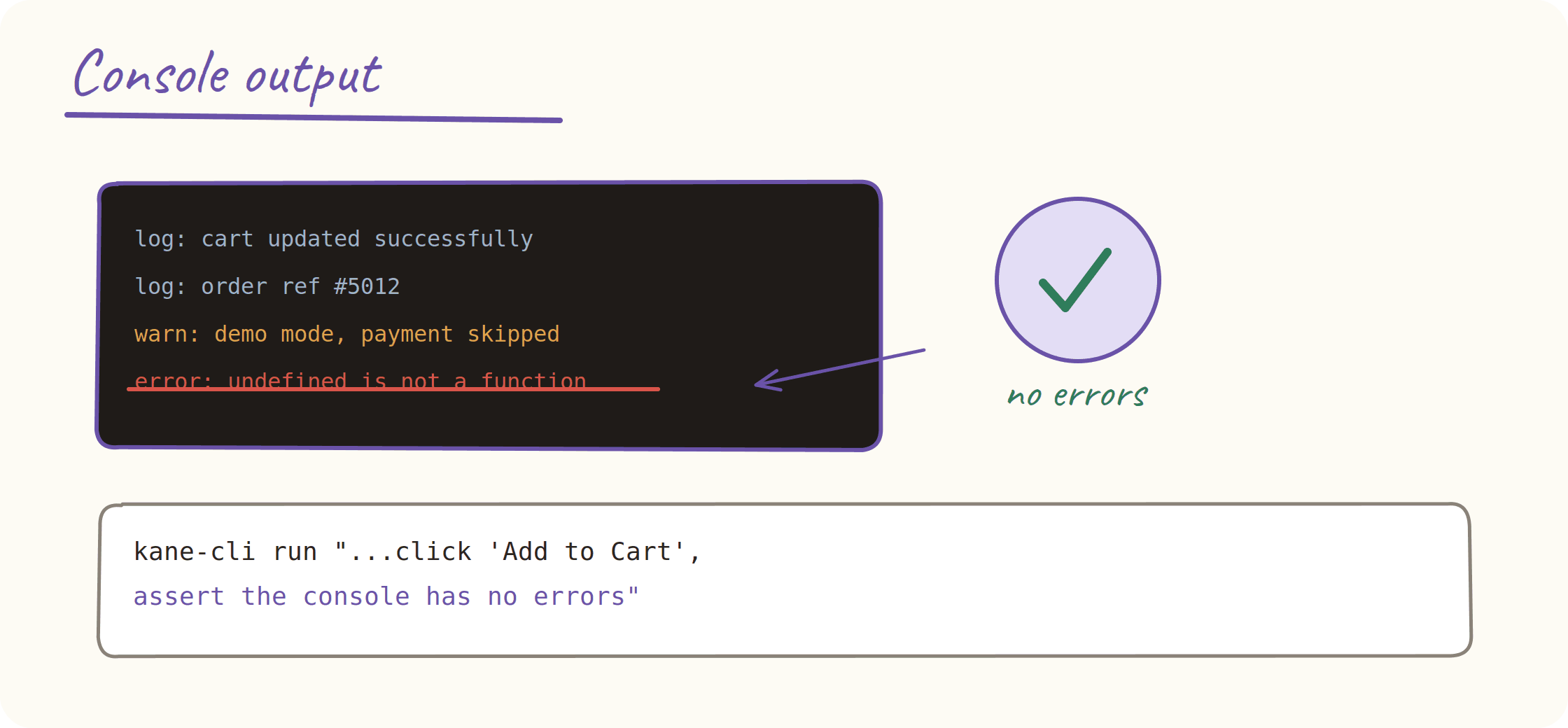 Console with no errors as a pass condition Kane CLI using a clean browser console as a pass condition