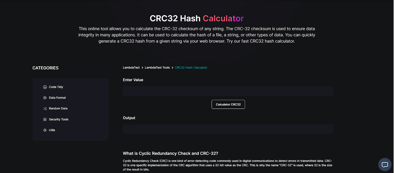CRC32 Hash Calculator CRC32 Hash Calculator