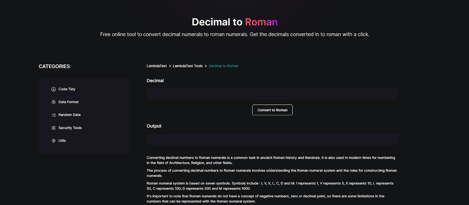 decimal to roman decimal to roman