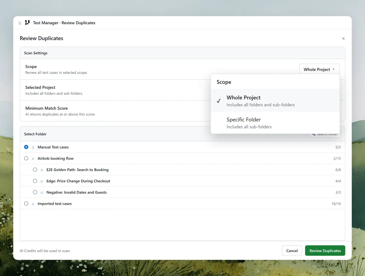 Review Duplicates scan settings in TestMu AI Test Manager