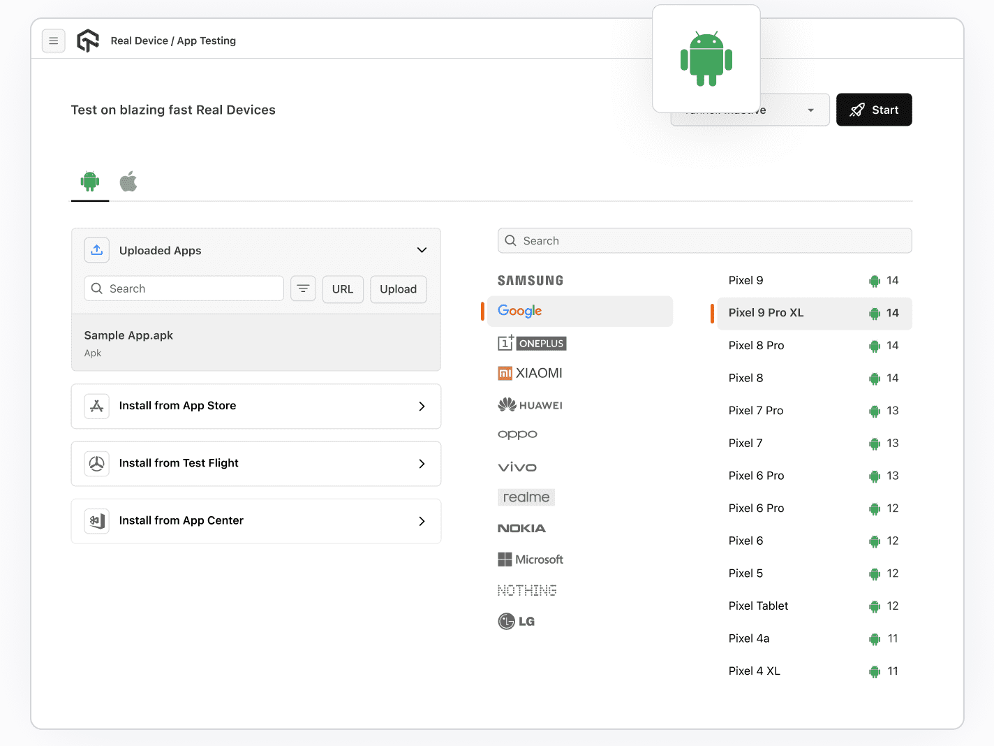 Exhaustive Range of Android Devices