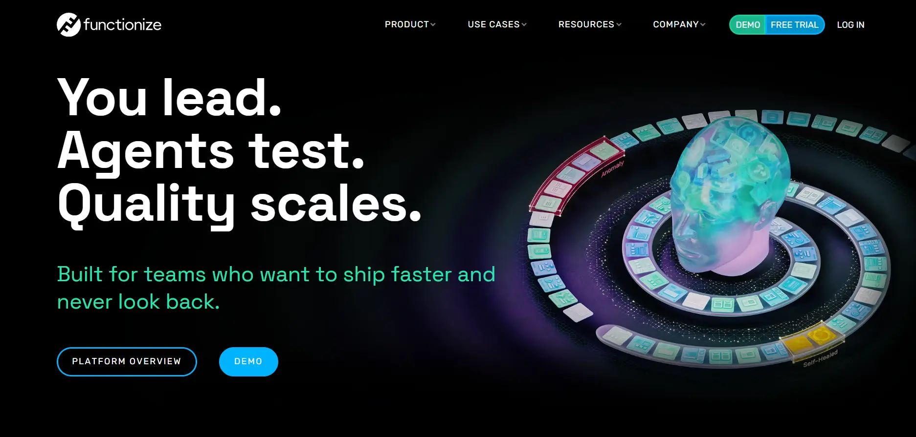 Functionize platform screenshot showing AI-powered test automation