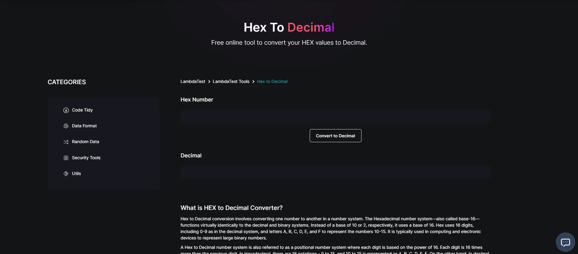 Hex to Decimal free tool