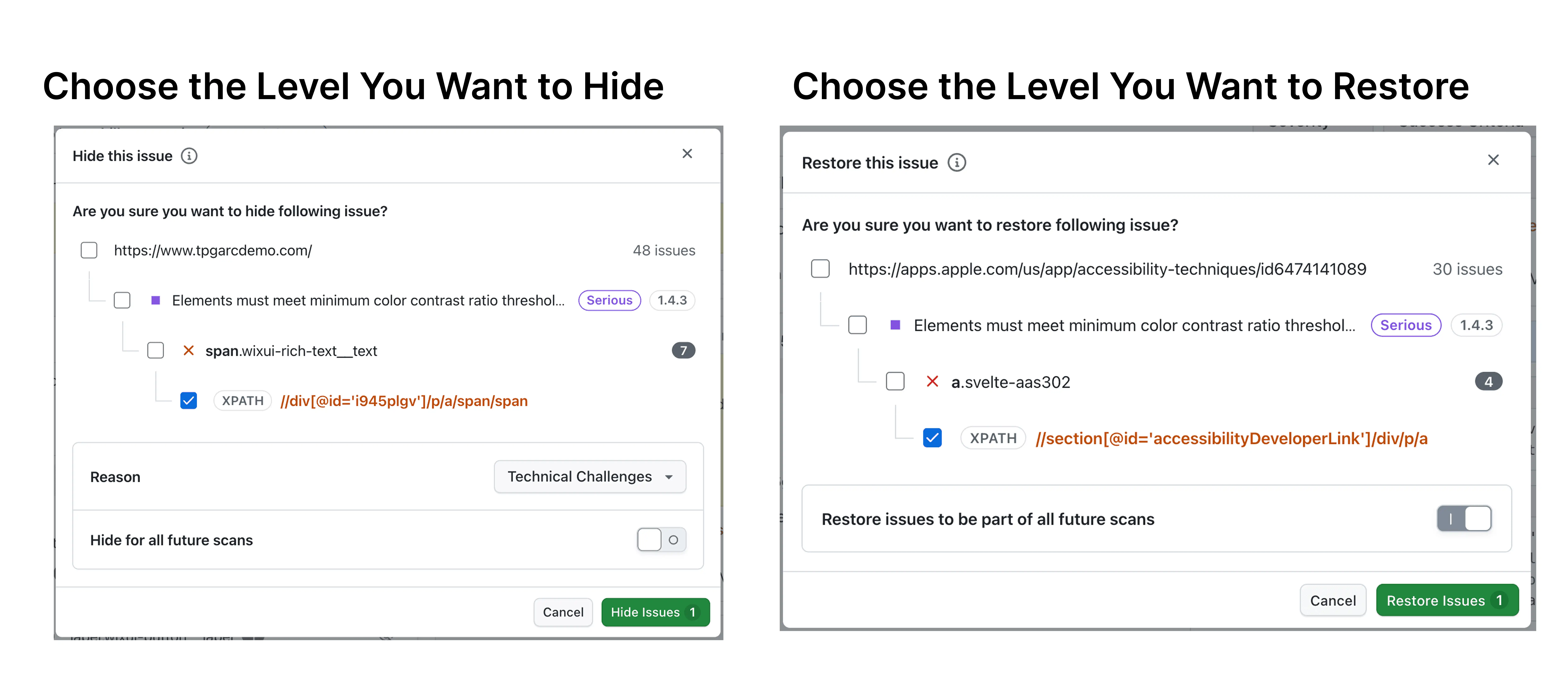 Hide and restore accessibility issues