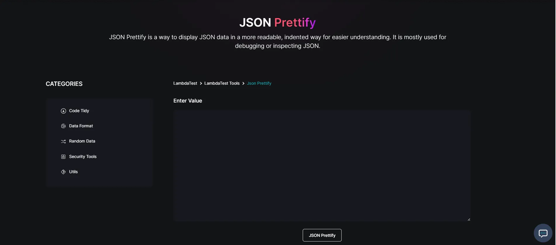 JSON Prettify free tool