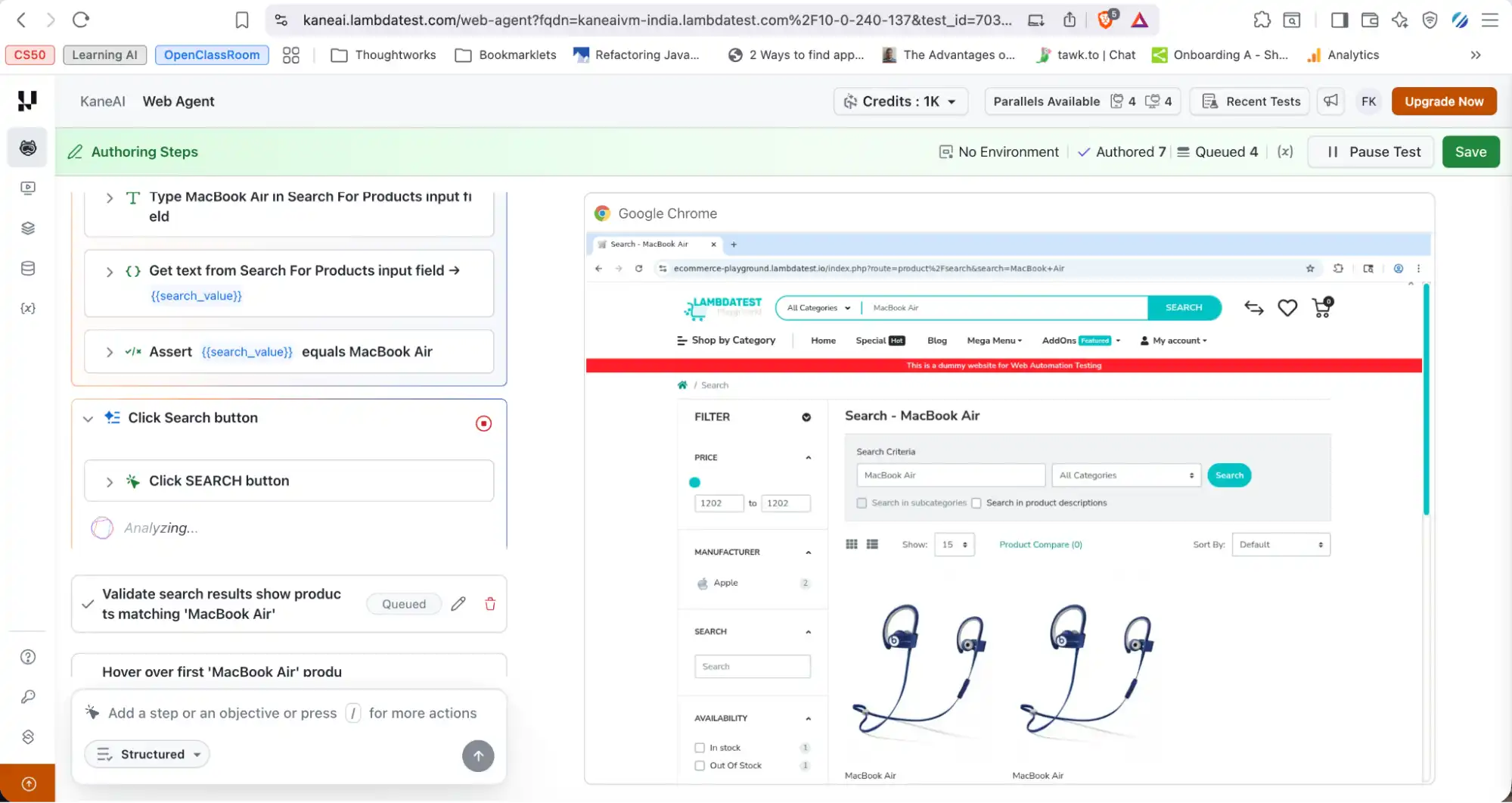 Kane AI Vibe Testing Execution