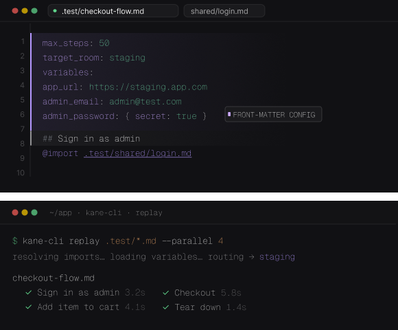 Test.md, the agent-native test framework
