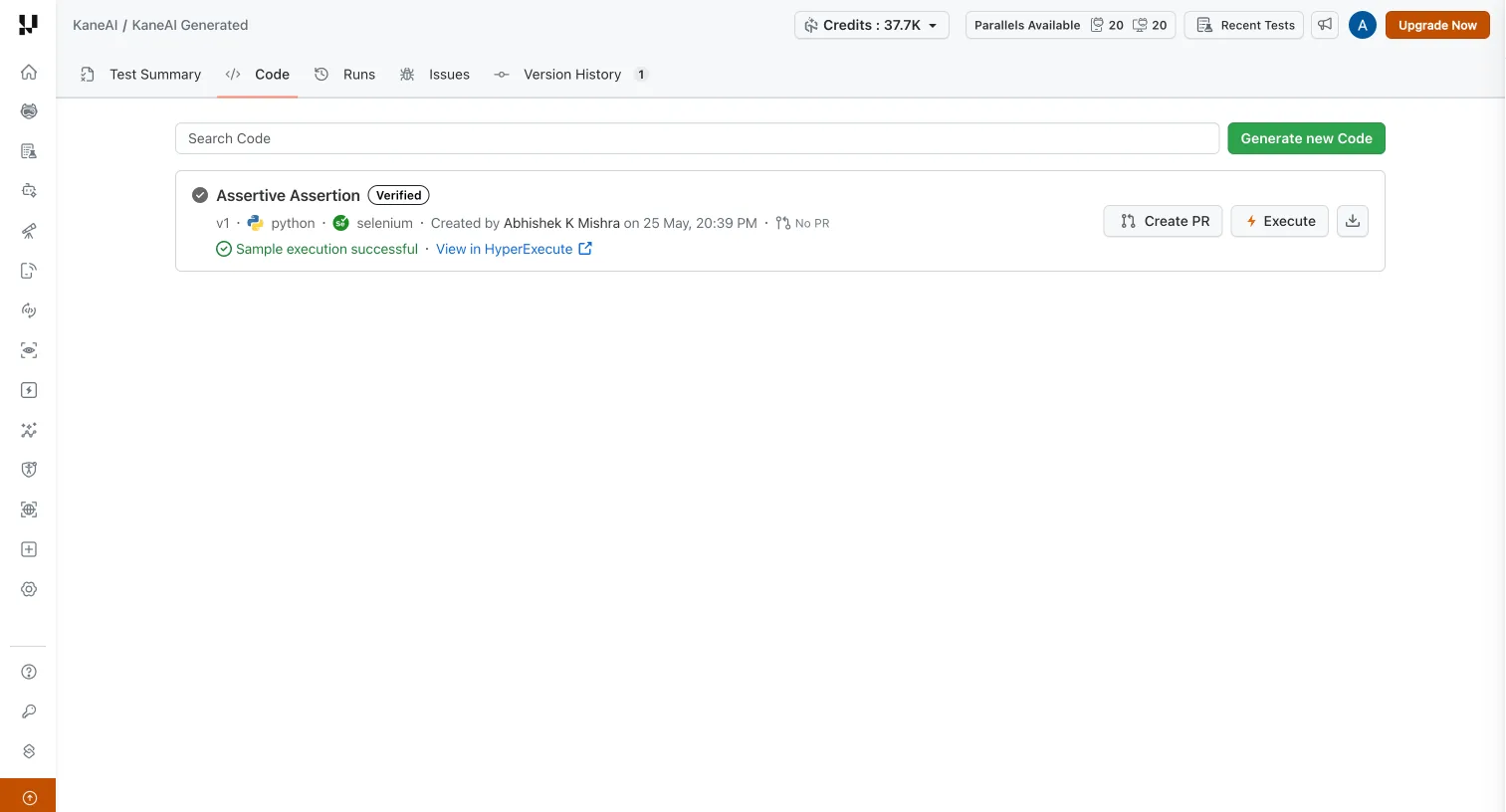Validate KaneAI code with Sample Run Execution