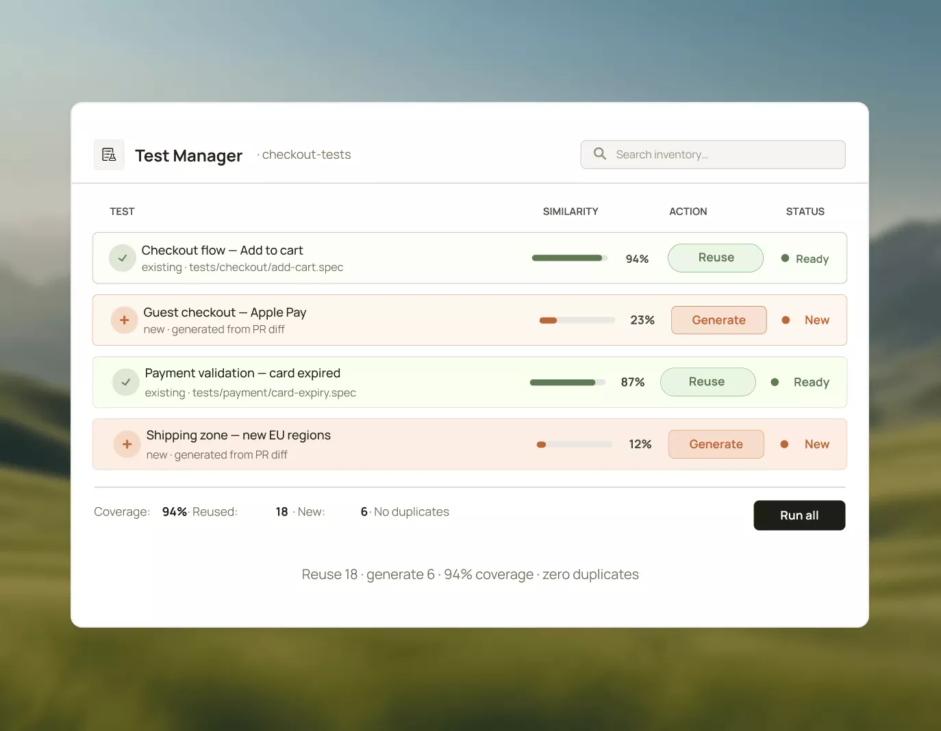 Combine Existing Tests with Newly Generated Ones