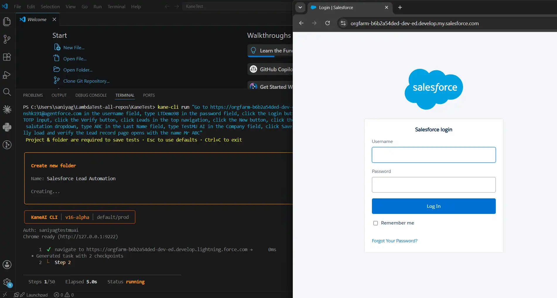 KaneAI test automation KaneCLI Execution Salesforce