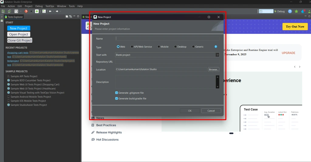 katalon studio confirguration screen