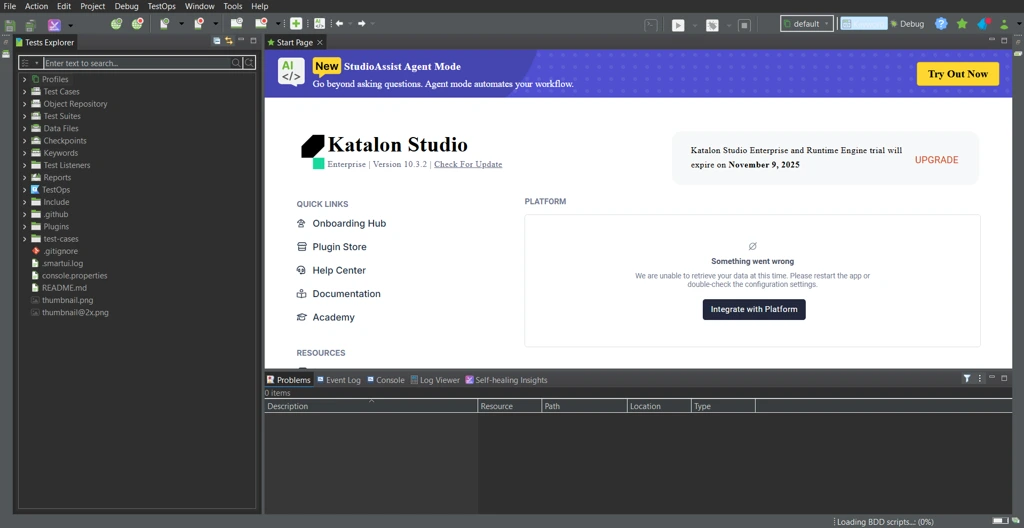 katalon studio confirguration screen