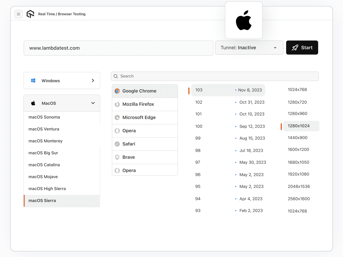 Real Time Browser Testing Live Interactive Testing on macOS Sierra Browsers