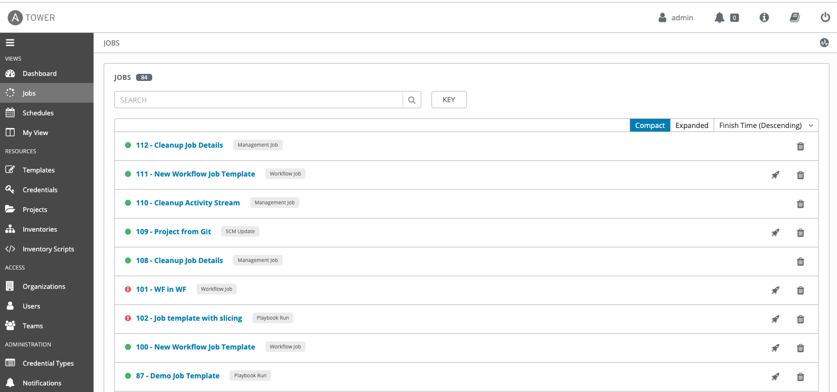 Ansible Tower Jobs User Interface