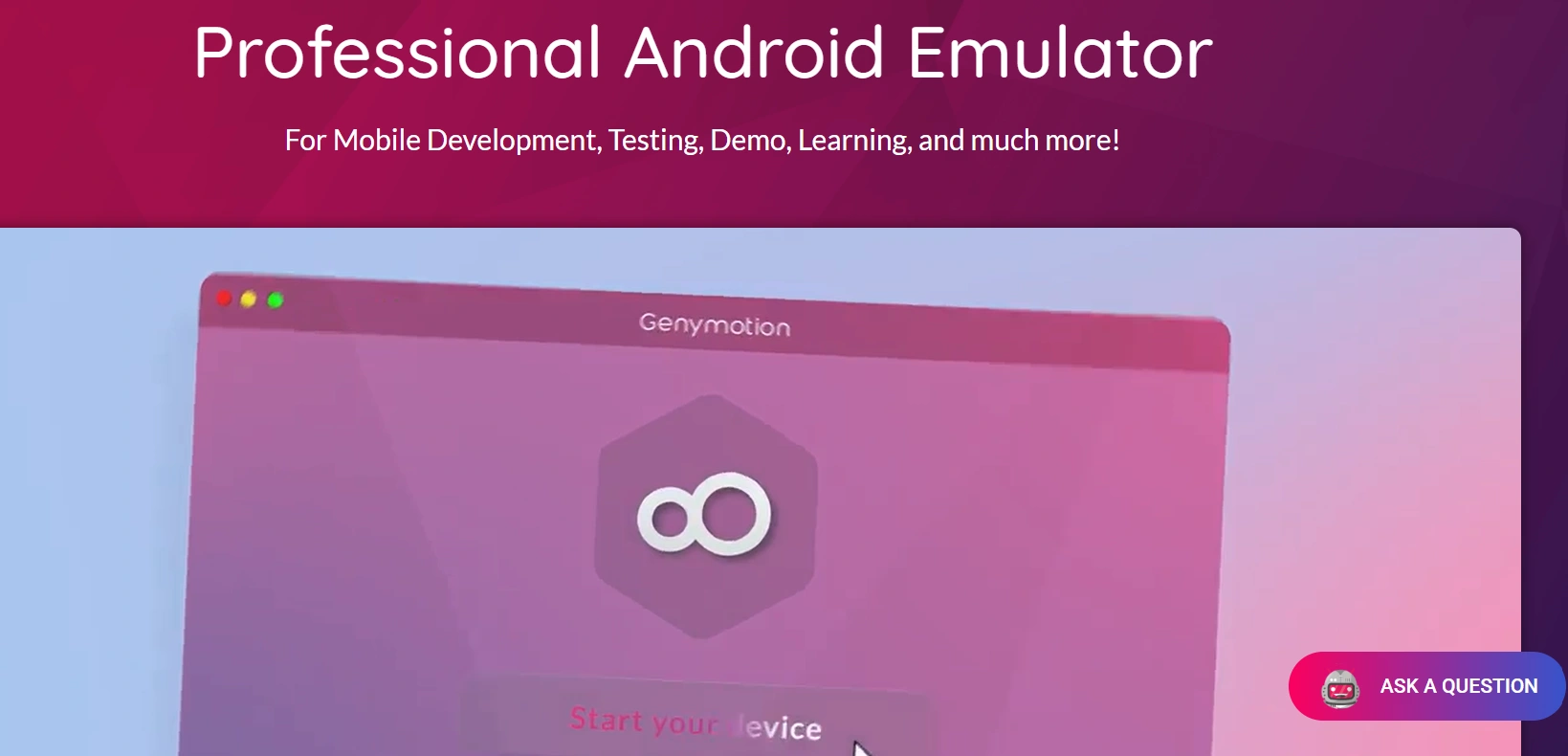 Genymotion Android emulator Genymotion Desktop running an Android virtual device on Windows