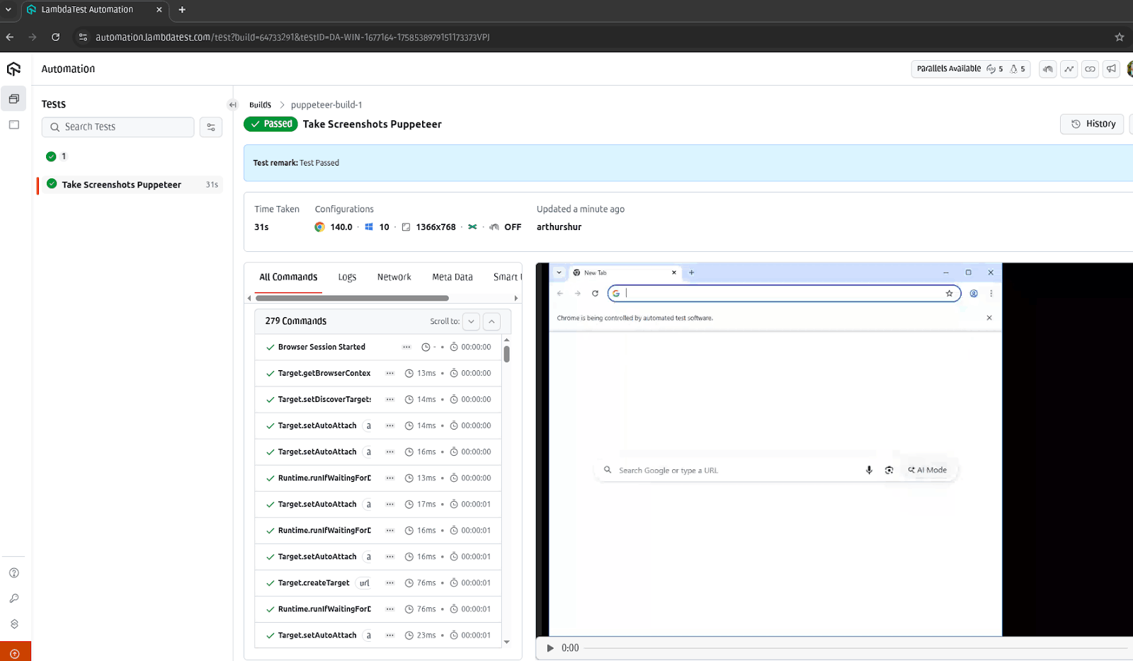 LambdaTest dashboard