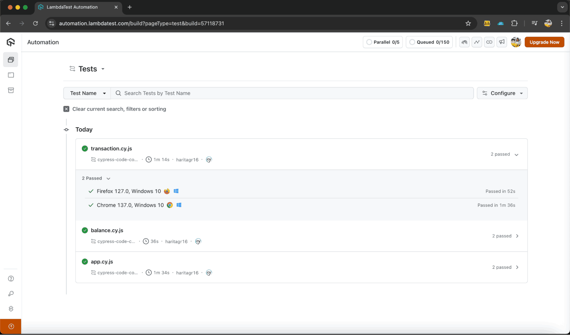 {BrandName} Cypress Parallel Test Execution Results