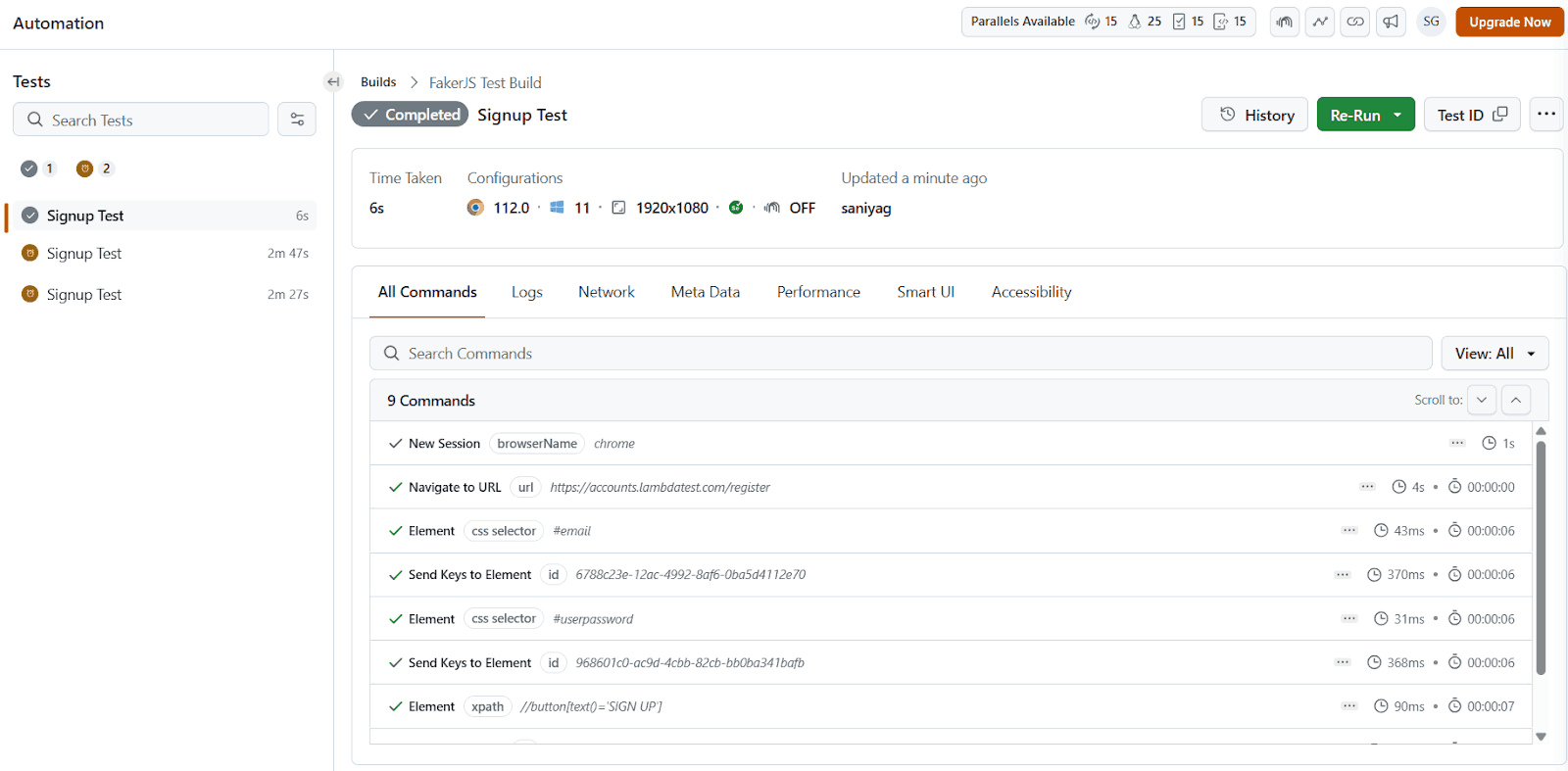 LambdaTest faker js execution