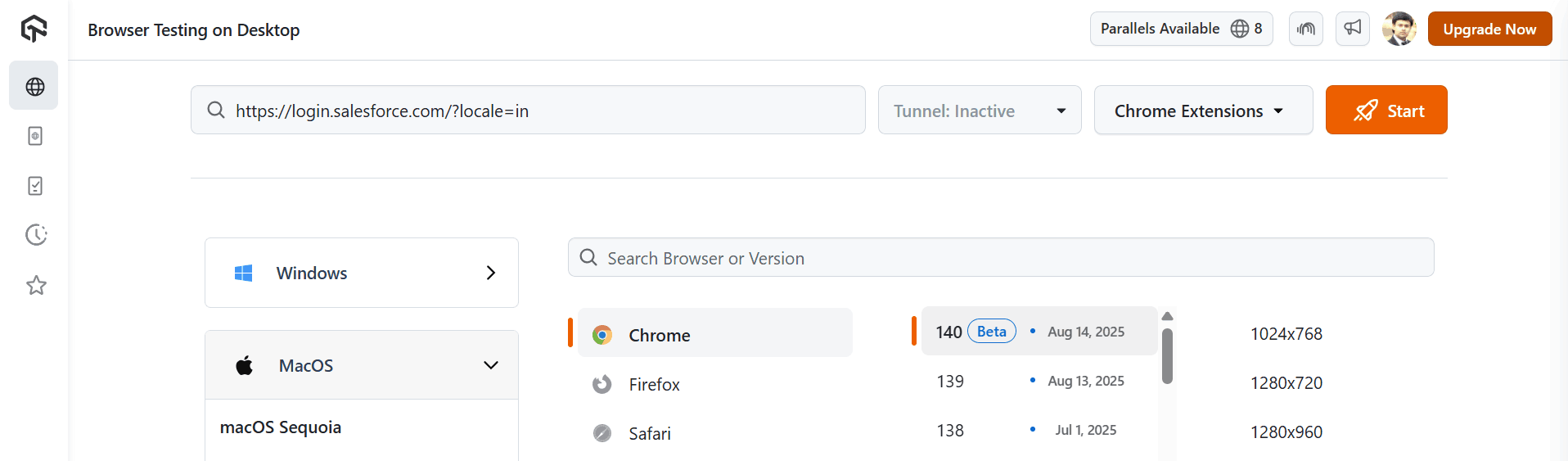Select Browsers and OS from TestMu AI Real Time Console
