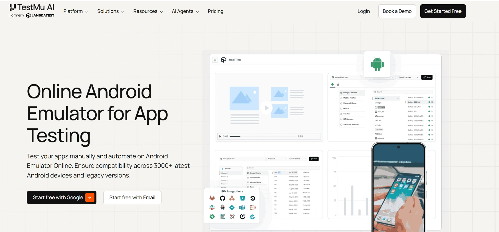 TestMu AI Android emulator cloud TestMu AI virtual device cloud running an Android emulator in the browser