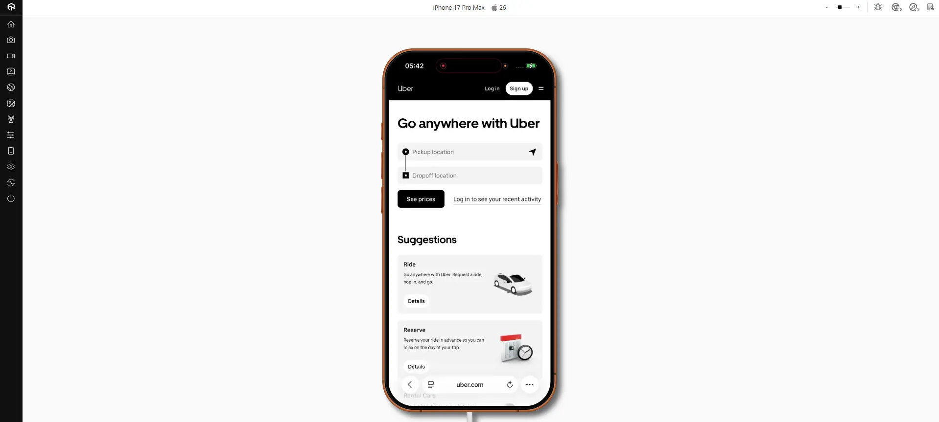 Uber PWA on LambdaTest Real Device Cloud