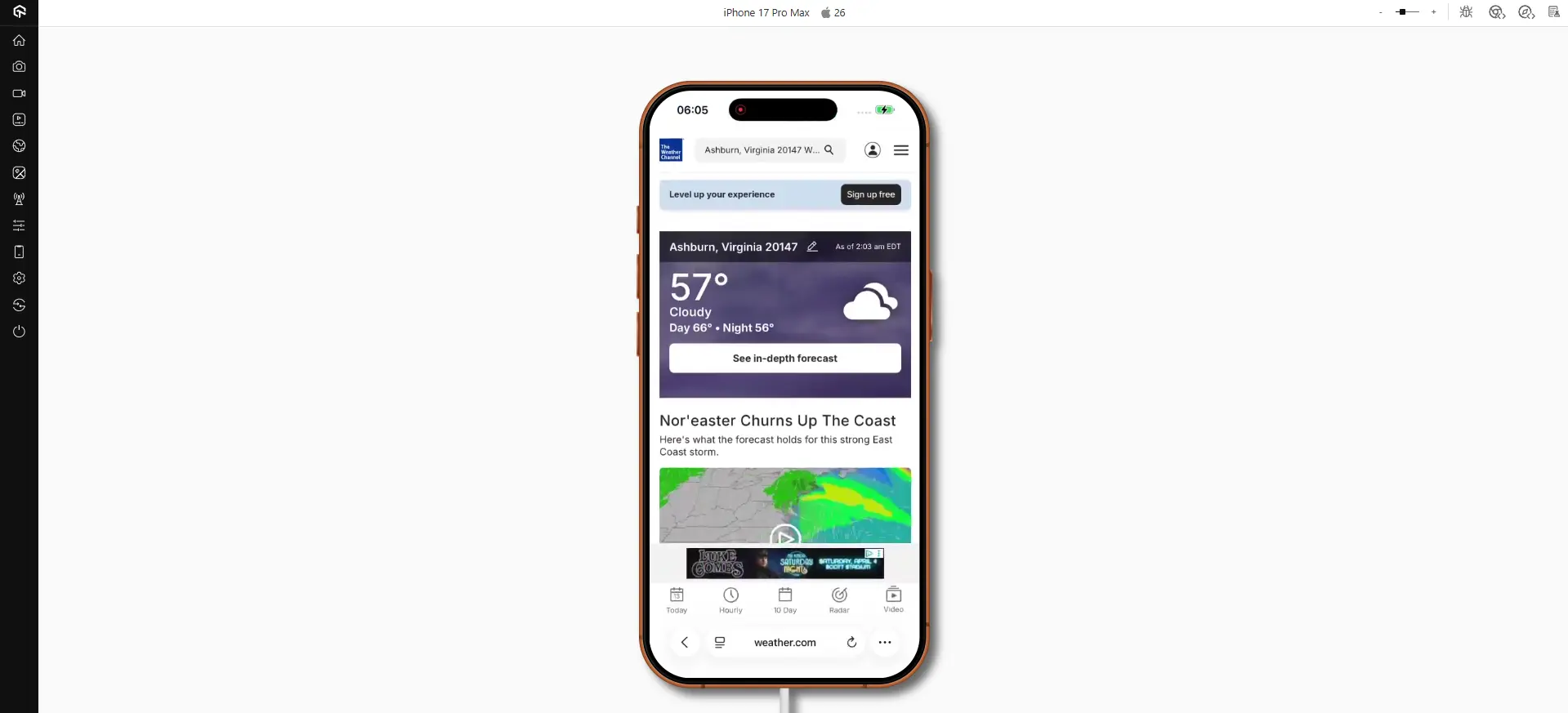 Weather PWA on LambdaTest Real Device Cloud