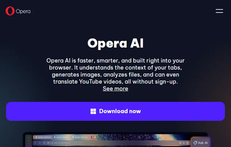 Opera AI (Aria) Opera AI Aria feature page describing the built-in AI assistant