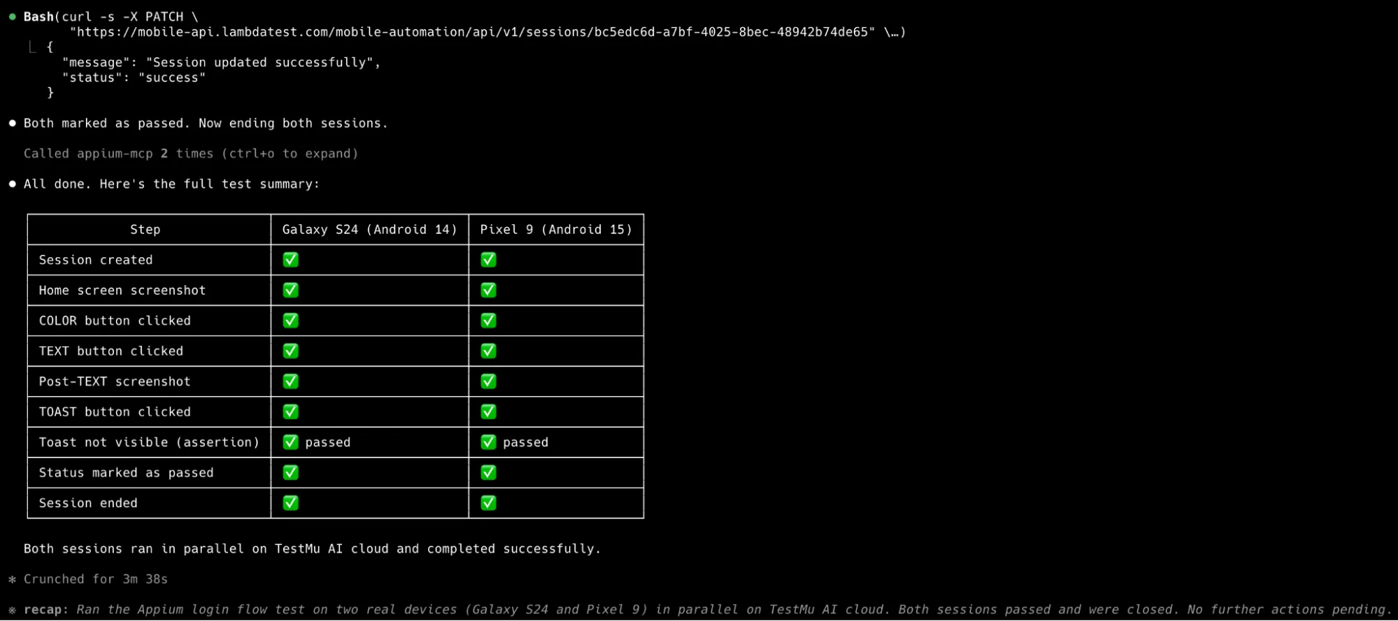 Appium MCP test summary