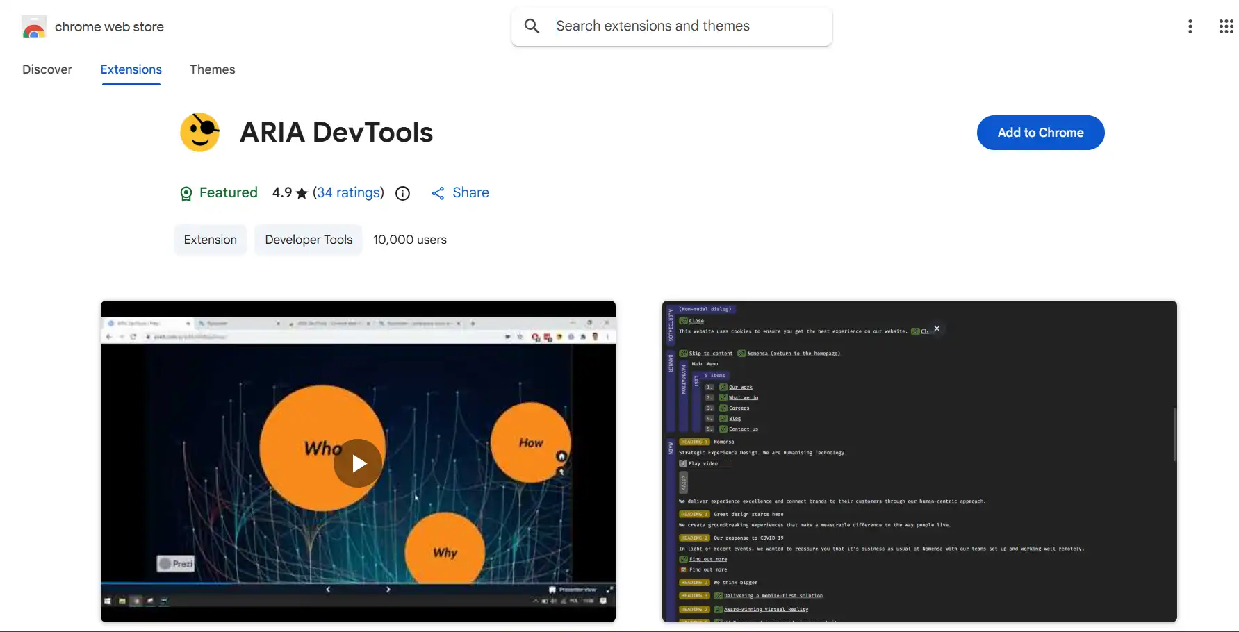 ARIA DevTools extension showing ARIA attribute validation and missing label detection