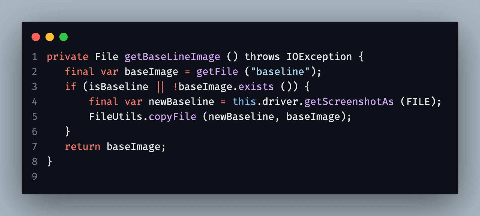 baseline image is captured and saved