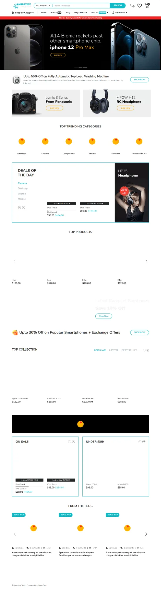 Playwright full page visual comparison baseline Full page Playwright baseline screenshot of the ecommerce playground