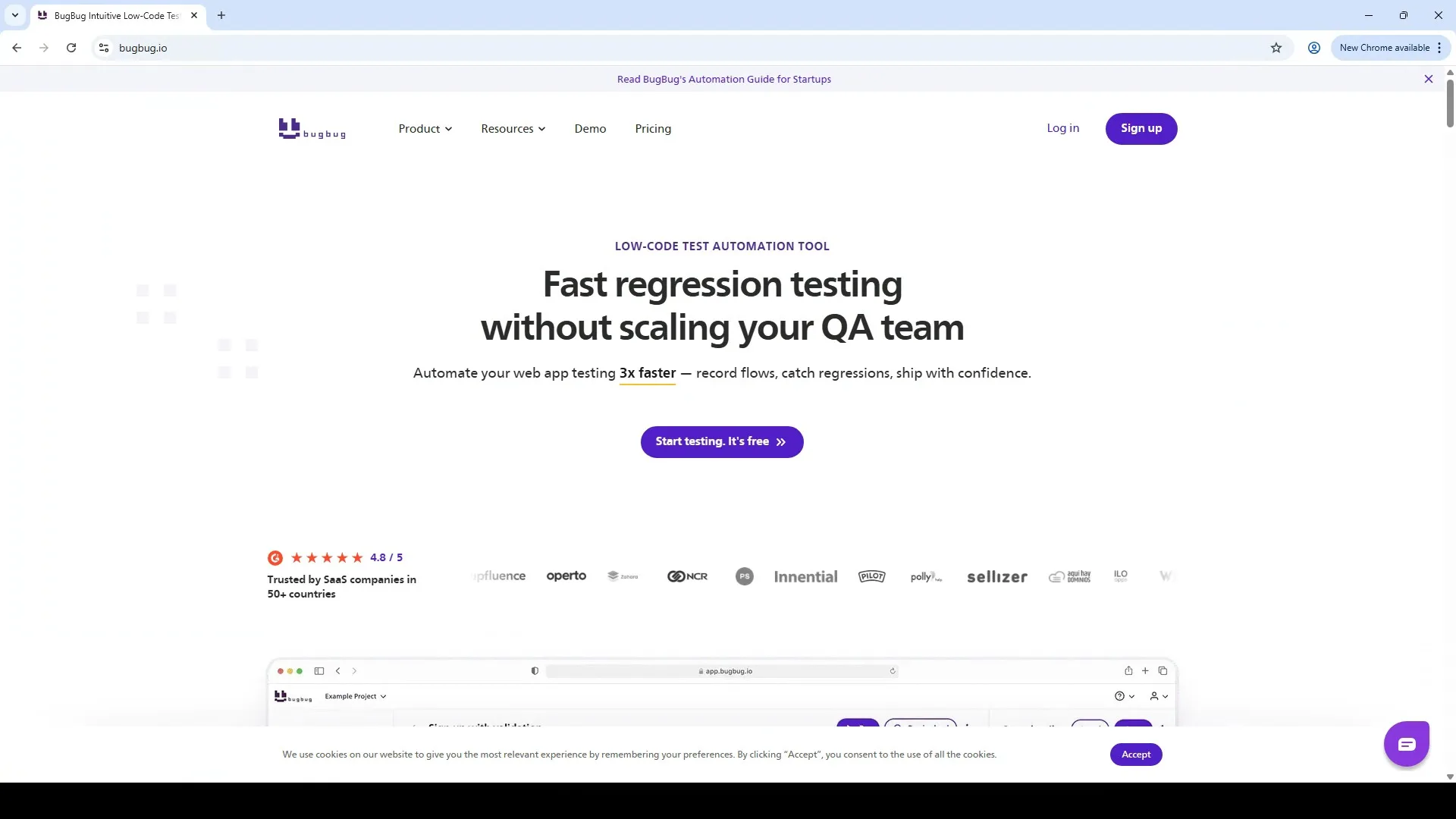 BugBug codeless record-and-playback test automation interface